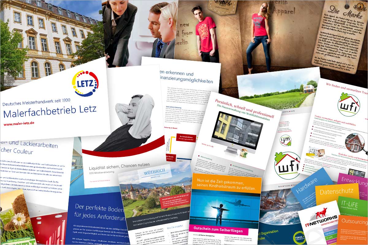 Bildcollage von Referenzen Broschüren und Flyer - Werbeagentur  am Bodensee